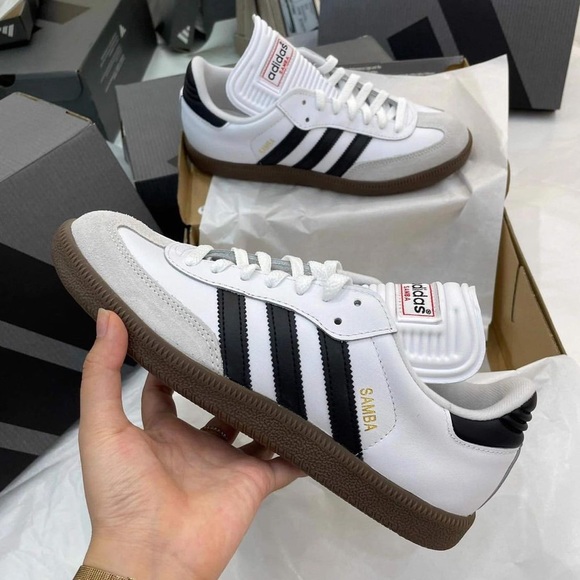 Adidas Samba Classic Leather Sneakers White Light Brown Soles New in Box - Picture 5 of 5